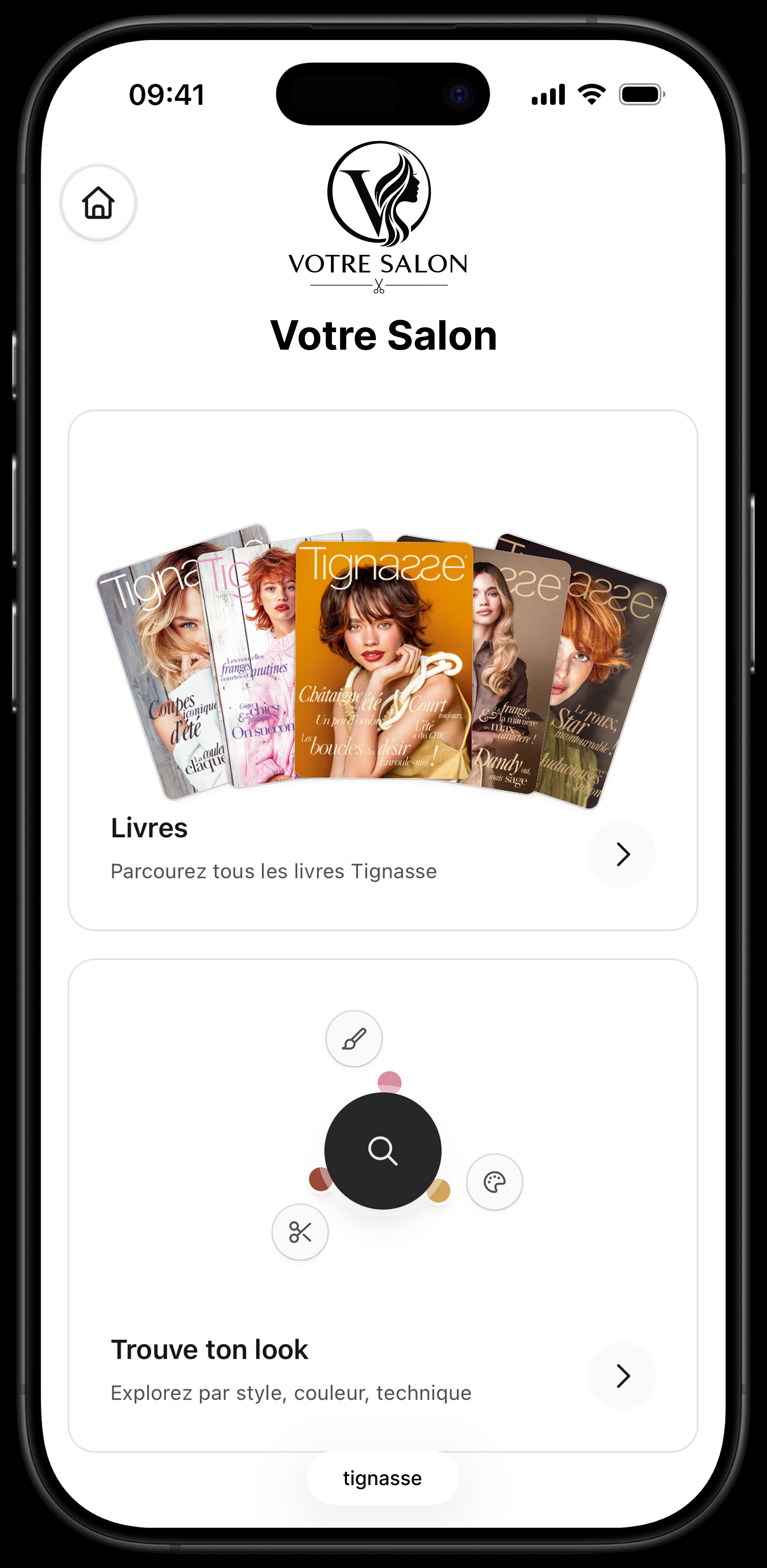 Aperçu de l'application Tignasse personnalisée à l'image de votre salon
